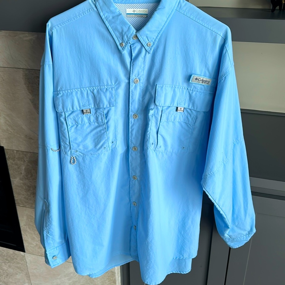 Columbia PFG Bahama II Long Sleeve Shirt Men’s Large Sail (Light Blue)